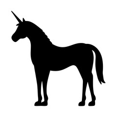 Black Silhouette of a Unicorn Standing Proudly Against a White Background