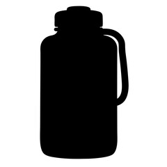 Solid black silhouette illustration of a reusable water bottle with handle