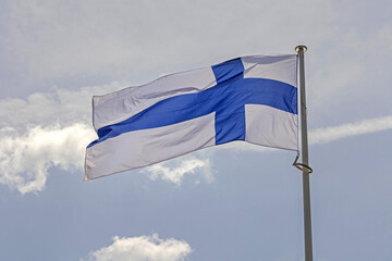 Official Flag Republic of Finland Blue Cross Over White Sunny Day