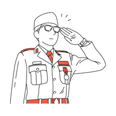 Indonesian Military Leaders Saluting in Official Uniform, Sunglasses, Black Cap and Medals