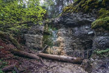 Machovy Waterfall in Monastery Gorge in Slovak Paradise mountain range in Slovakia