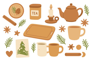 Cozy autumn tea setup with natural elements and warm colors for a relaxing atmosphere