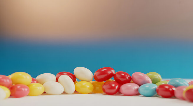 Colorful Jelly Beans: A delightful close-up captures a vibrant array of jelly beans in various colors, each inviting a moment of sweet indulgence.