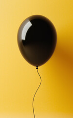 Shiny Black Balloon on Yellow Background