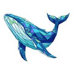 Naklejka premium Striking 4K vector illustration of a majestic whale composed of intricate polygonal shapes in a vibrant color palette isolated on transparent background
