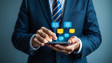 Businessman using smartphone for email marketing and digital notification concept