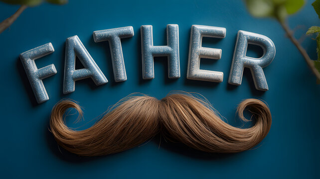 FATHER's Day Celebration: A creative composition celebrating Father's Day, featuring the word FATHER and a stylish mustache symbolizing the man, set against an artistic background.