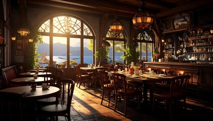 Rustic cafe with lake views