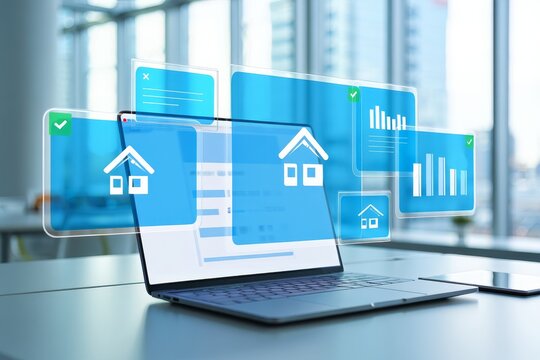 Real estate software on laptop for property management and investment analysis tool