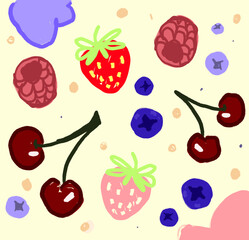 seamless pattern with berries fruit raspberry cherry strawberry