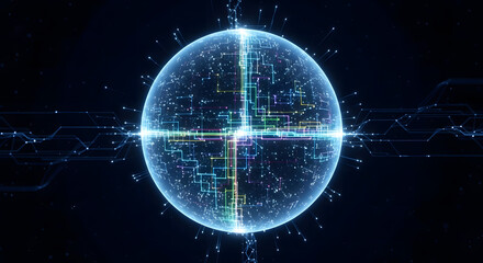 Abstract digital globe with interconnected lines, representing global network connectivity and