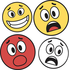 Set of funny cartoon smiley faces and emoticon icons in cheerful yellow vector design