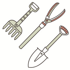 Set of garden and gardening tools vector isolated on white background