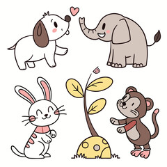 Easter bunny with colorful eggs cute cartoon animals vector illustration