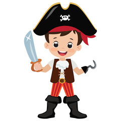 Funny pirate  captain boy vector cartoon illustration