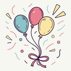 Colorful vector illustration of happy birthday balloons with party decorations and festive design