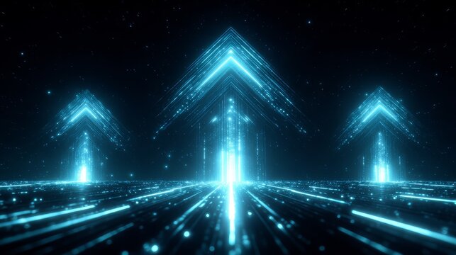 Three arrows are lit up in the dark sky, creating a sense of movement and direction - Powered by Adobe