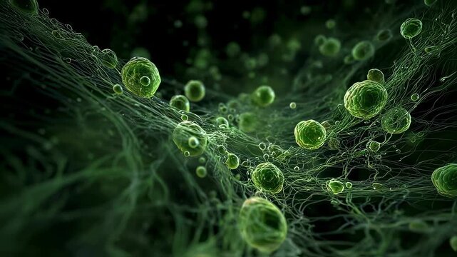 Scientific animation depicting the growth of green nitrogen bubbles within vascular networks leading to decompression illness effects.
