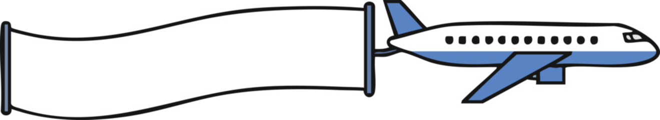 Fototapeta premium Airplane with blank banner flying illustration in blue and white colors vector design 