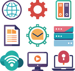 internet and mobile icon illustration set bundle vector with white background