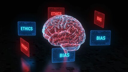 Artificial intelligence brain concept with ethical considerations and data privacy challenges in a digital world - Powered by Adobe