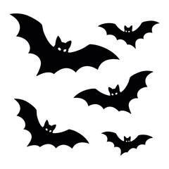 Flying Bat Silhouette Set – Halloween Black Bat Vector Illustration
