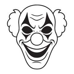 Scary Clown Face Outline – Creepy Halloween Mask Vector for Coloring Pages