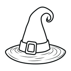 Witch Hat Coloring Page &ndash; Halloween Black and White Outline Vector