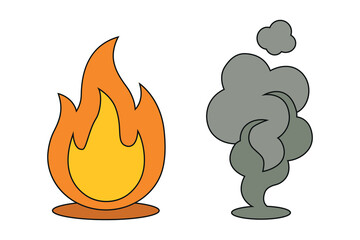 Fire and Smoke Vector Icon Set – Flat Flame and Steam Illustration