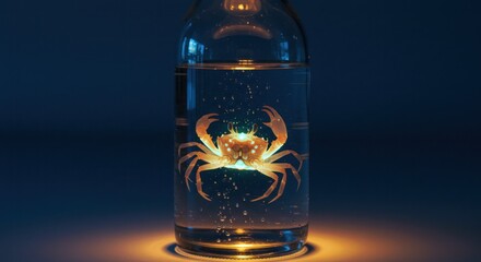 Crab in a bottle, glowing