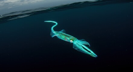 Bioluminescent squid underwater