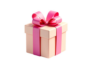 A beautifully wrapped gift box with a vibrant pink ribbon and bow isolated on a stark black background