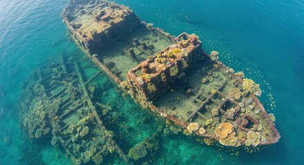 Sunken ship coral reef