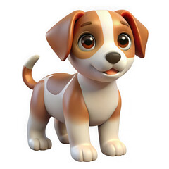 Adorable 3D Cartoon Jack Russell Terrier Puppy with Brown and White Fur graphic design isolated on a transparent background
