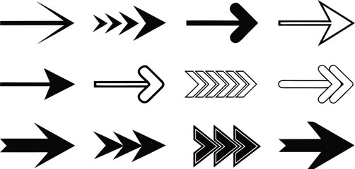 Collection of Diverse Arrow Icons Pointing Rightward for Graphic Design and Visual Communication Purposes across Various Projects
