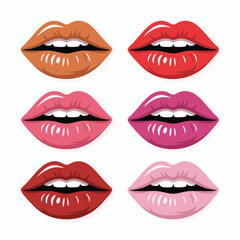 Fototapeta premium Collection of six pairs of glossy lips in various shades of lipstick