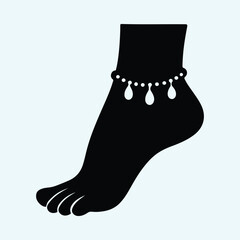Silhouette female foot with anklet jewelry decoration vector illustrator