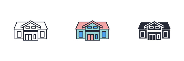 suburban house icon. Line, solid and filled outline colorful version, outline and filled vector sign. Idea Symbol, logo illustration. Vector graphics