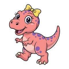 Obraz premium Cute cartoon pink baby tyrannosaurus rex dinosaur with a yellow bow