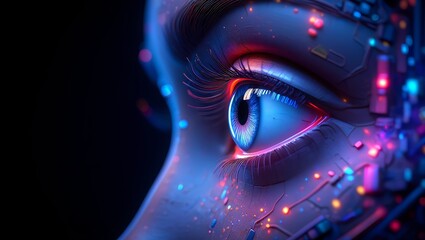 Futuristic ai eye technology concept with digital interface and cybernetic vision