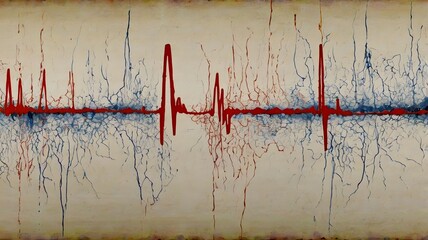 Abstract painting of a heartbeat monitor line turning into seismic waves 3