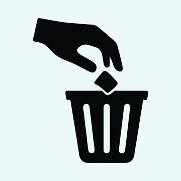 Silhouette hand throwing trash paper into bin vector illustrator