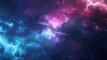 Naklejka premium A vibrant cosmic scene featuring swirling clouds of purple, blue, and pink nebulae against a backdrop of countless stars. The image captures the beauty of outer space.