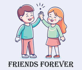 Vector image of a friendly Boy & Girl giving a high-five.