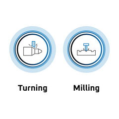 Turning And Milling Icons Representing Industrial Machining Processes In Circular Design