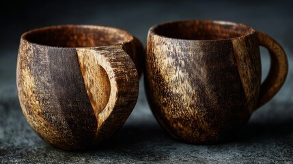 Hand-carved wooden kakas cups on rustic table, inspired by Scandinavian design tradition