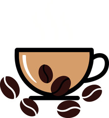 Simple Coffee Cup with Coffee Beans Illustration.