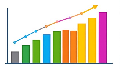 Fototapeta premium Colorful bar graph with upward trend line