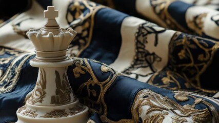 A single chess piece sits on a bed, perfect for illustrating articles or ads about sleep, relaxation, or strategy