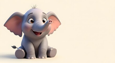 Adorable baby elephant sitting and smiling with large ears